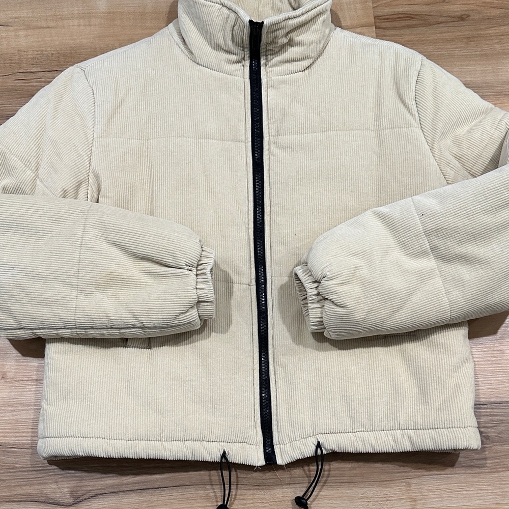 Like New Cream Corduroy Jacket with Black Zipper - Picture 5 of 6